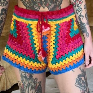 Farm Rio Striped Scarf Crochet Shorts Small